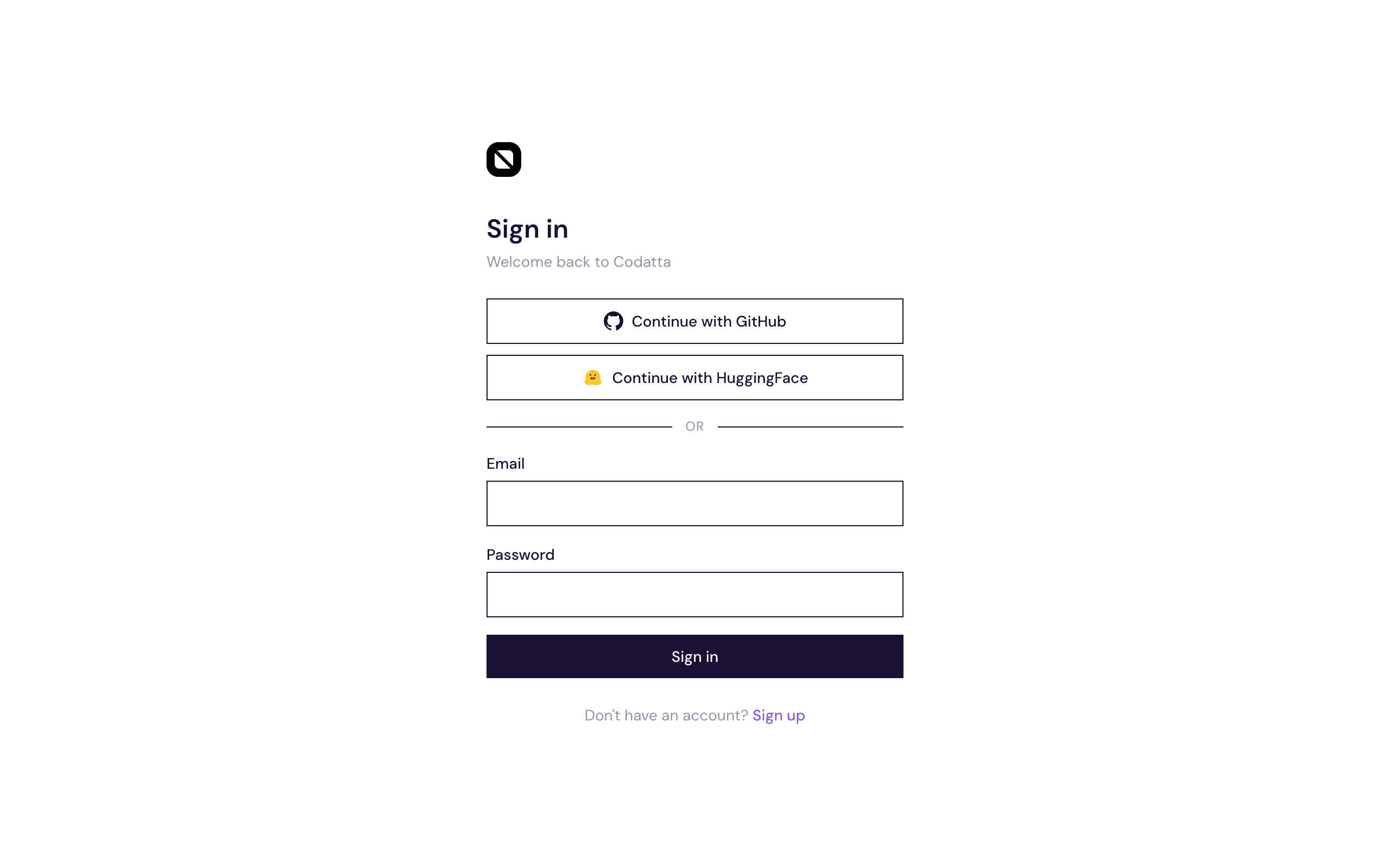 Sign in page