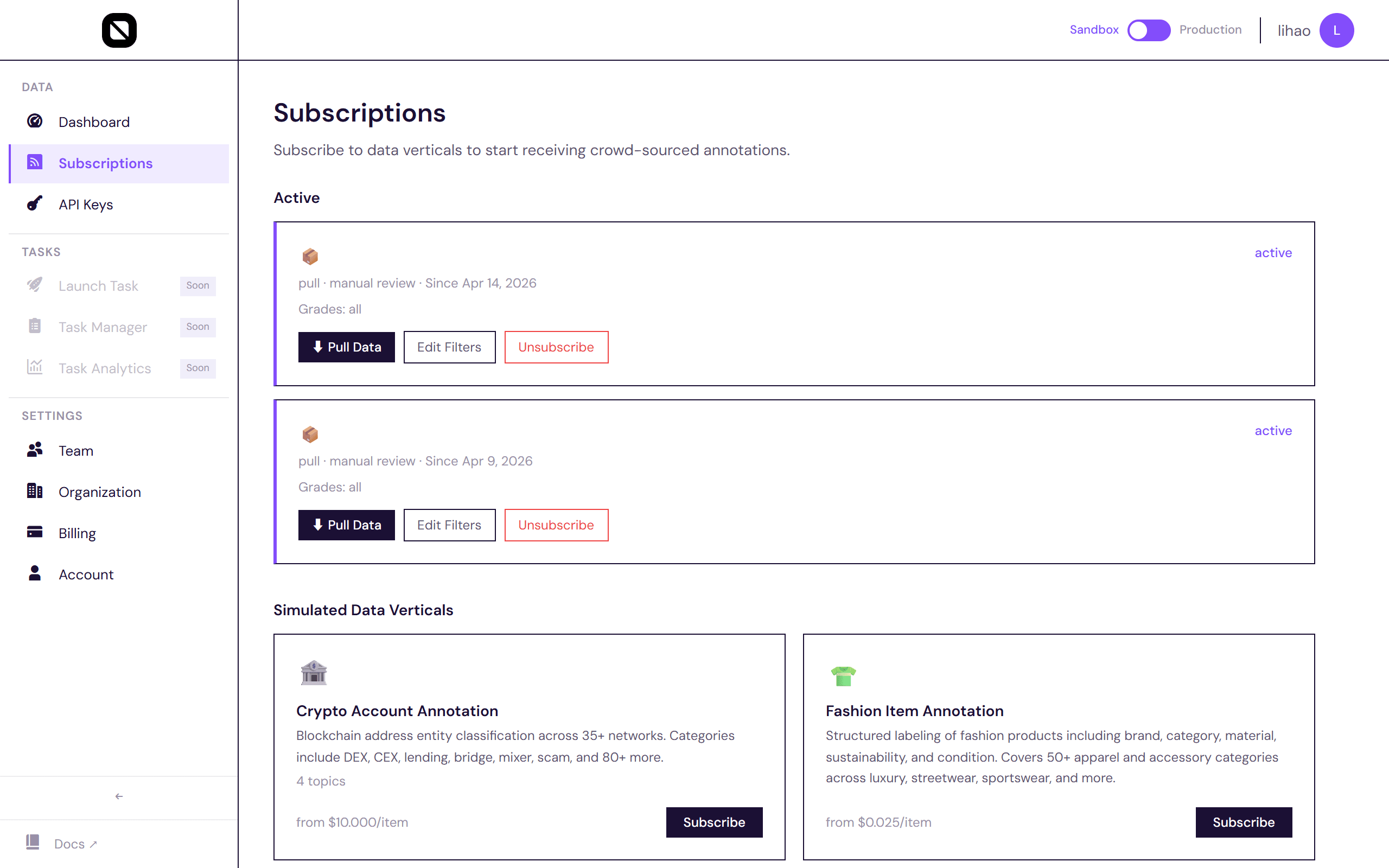 Subscriptions — active subscriptions