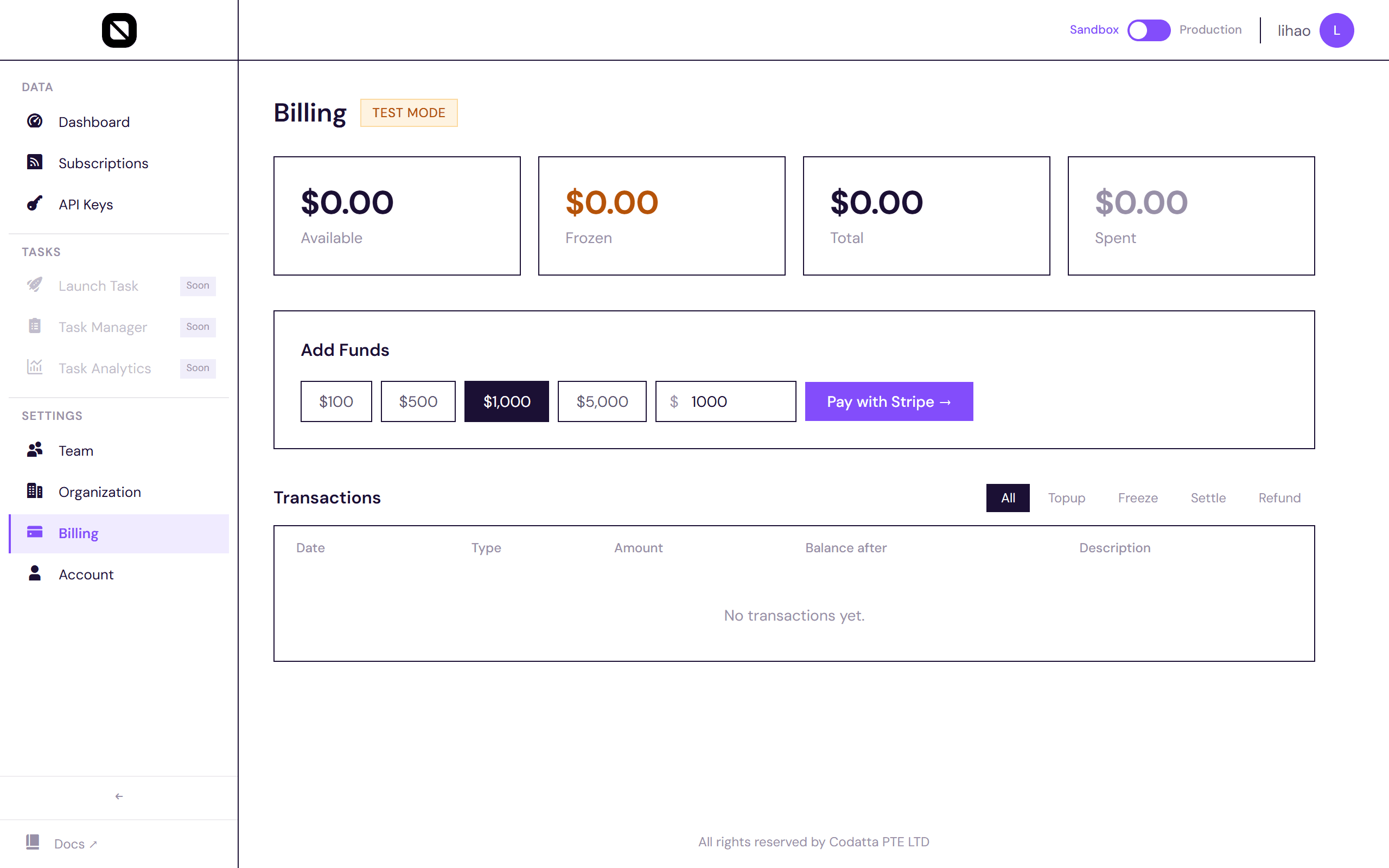 Billing page