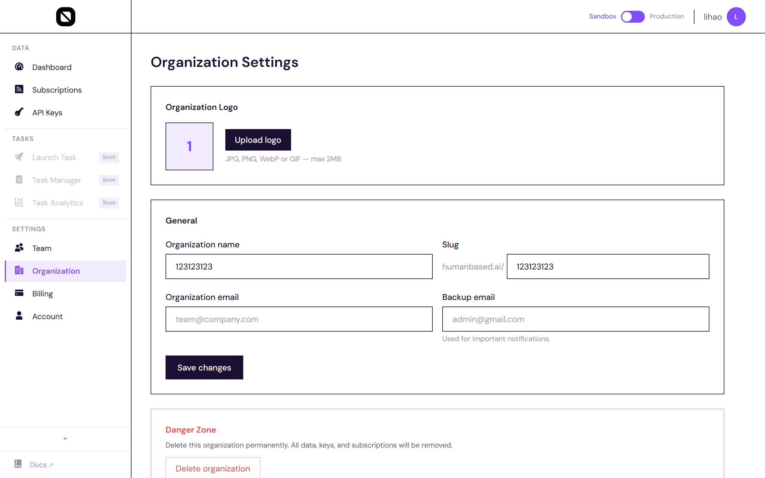 Organization settings
