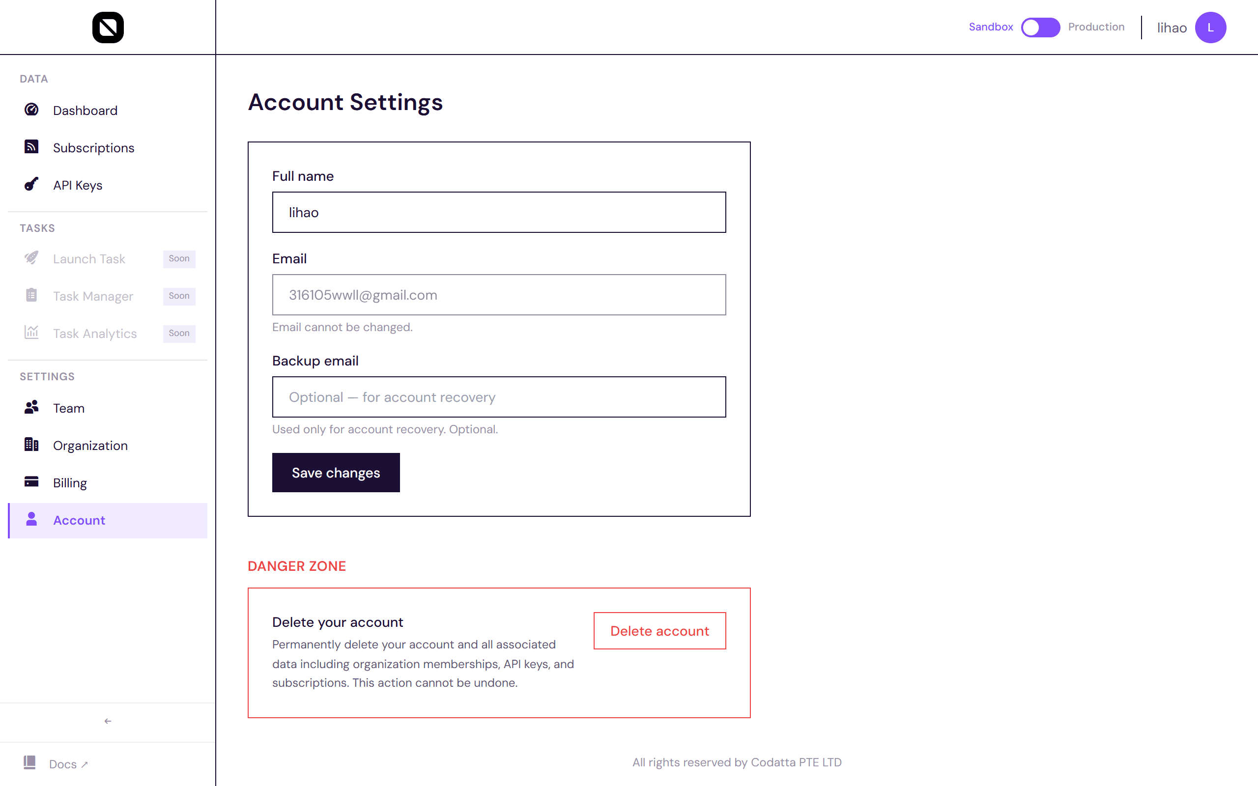 Account settings
