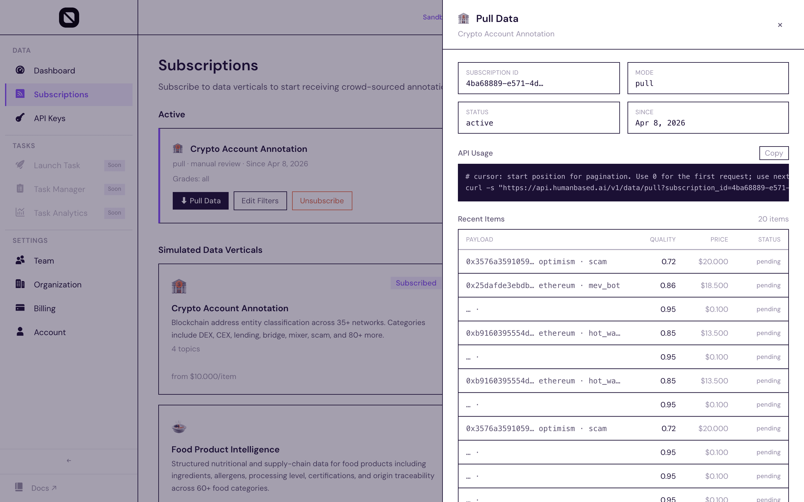 Pull Data panel