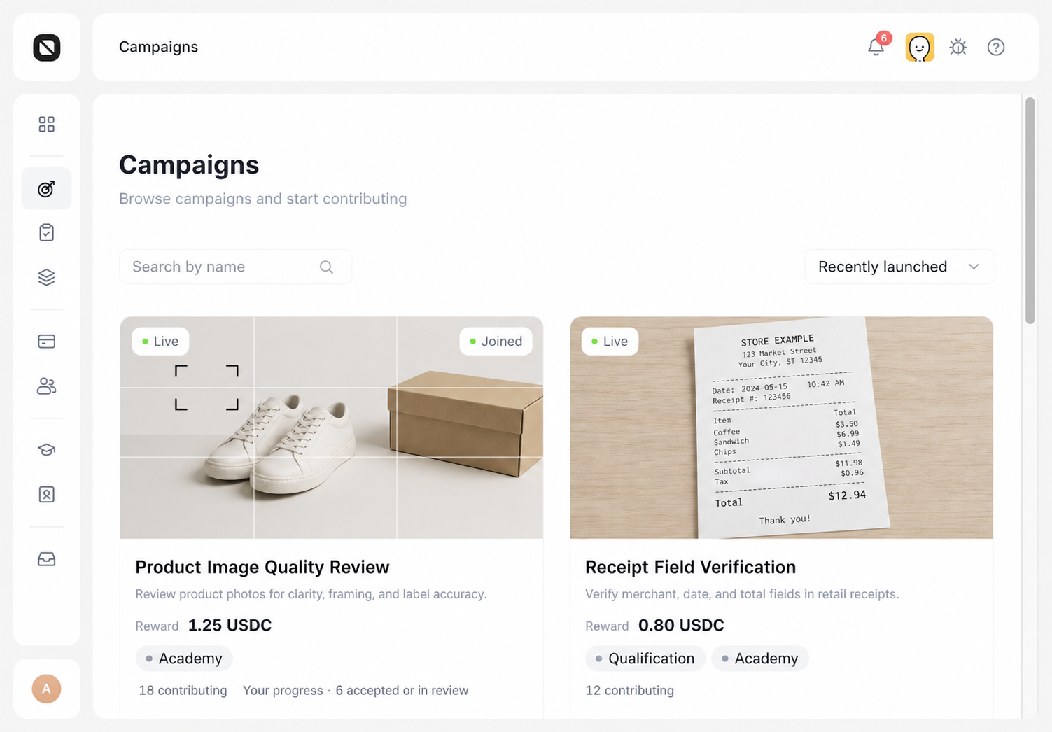 Complete Contributor Campaign list with Humanbased navigation and fixture Campaigns