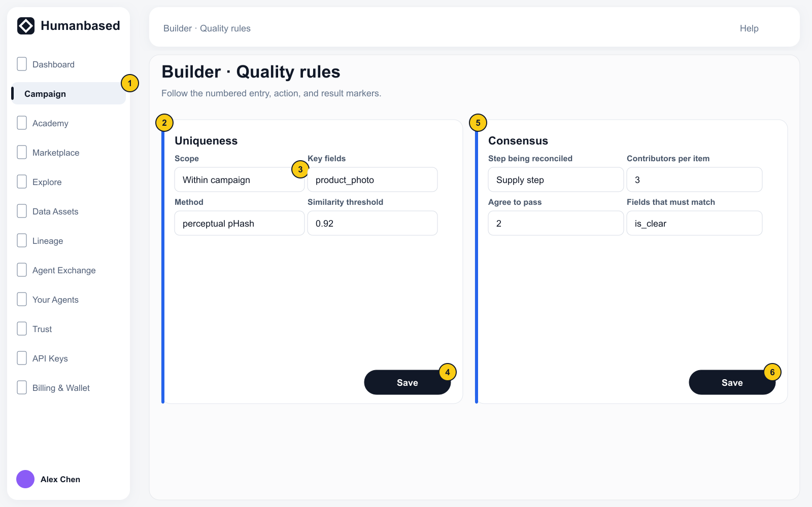 Uniqueness and Consensus configuration with their required fields and Save actions.